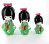 Kokeshi Chinoise  Lot de 3 Kokeshi Chinoises Vertes (14, 12 et 9 cm)