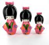 Kokeshi Chinoise  Lot de 3 Kokeshi Chinoises Roses Mod�le 3 (14, 12 et 9 cm)