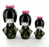 Kokeshi Chinoise  Lot de 3 Kokeshi Chinoises Noires (14, 12 et 9 cm)